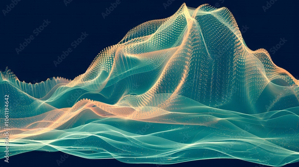 Poster colorful, flowing wave patterns undulate across a deep blue background, creating a visually stunning