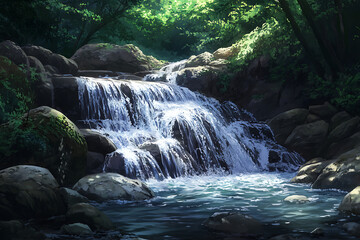 Naklejka premium water flowing over rocks