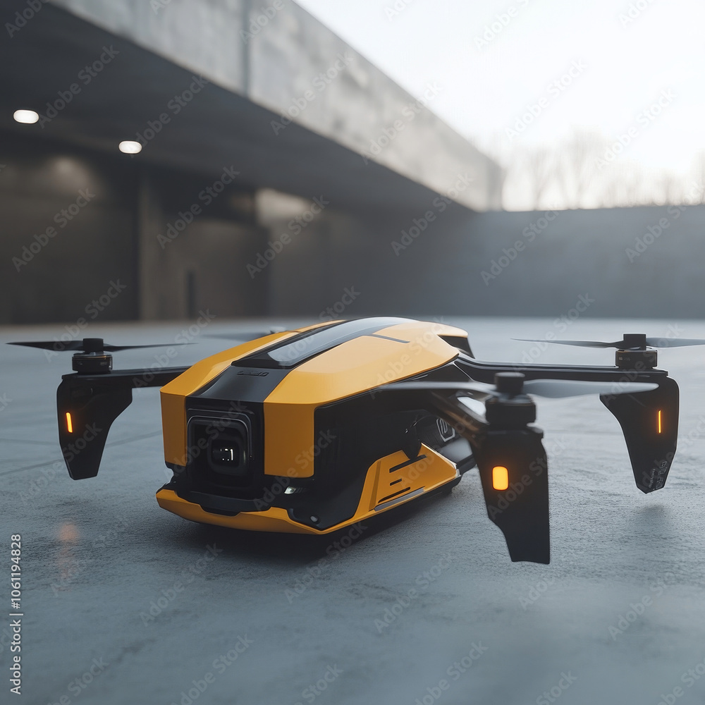Poster high tech delivery drone with sleek design, featuring advanced technology and efficient performance.