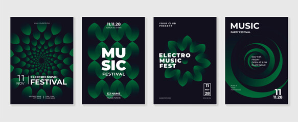 Music poster design background vector set. Electro Sound Cover template with vibrant abstract gradient geometric shape and line wave. Ideal design for social media, flyer, party, music festival, club.