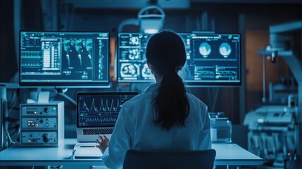 Cybersecurity Analyst Monitoring Digital Security Systems in a High-Tech Control Room