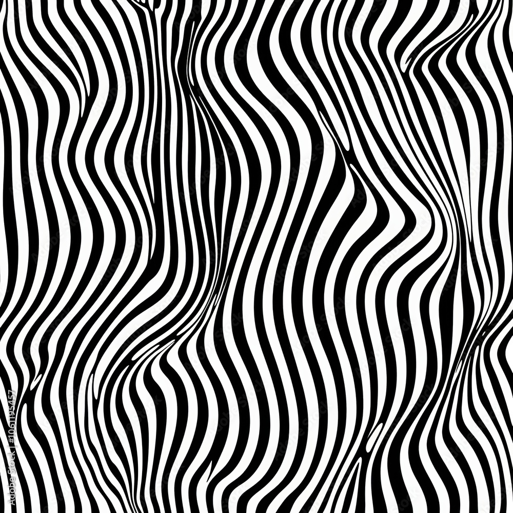 Poster curved lines in alternating black and white form an engaging abstract pattern, creating a sense of m