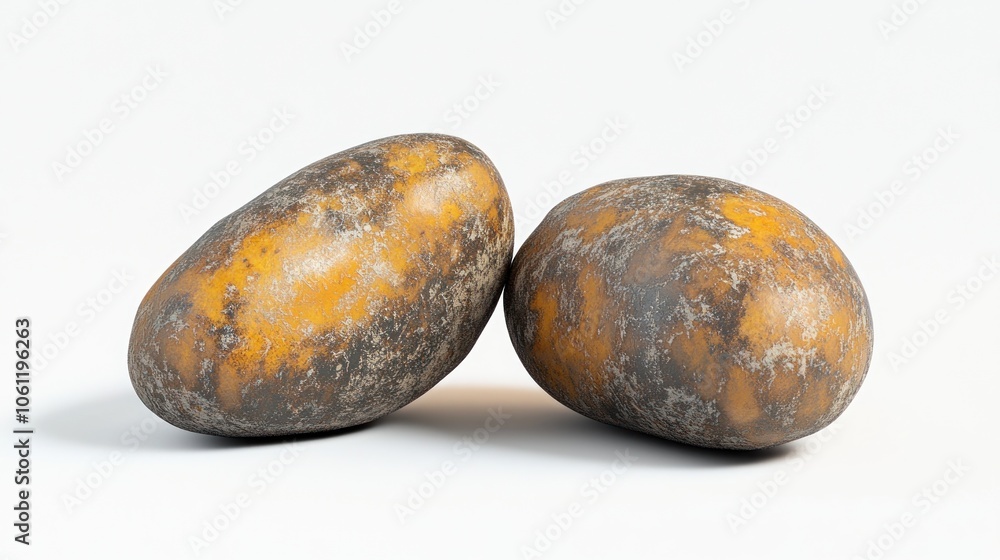 Aufkleber two textured stones with yellow and gray patterns resting on a light background.