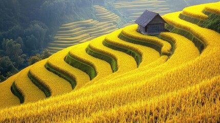 Serene Rice Terraces Under Golden Sunlight