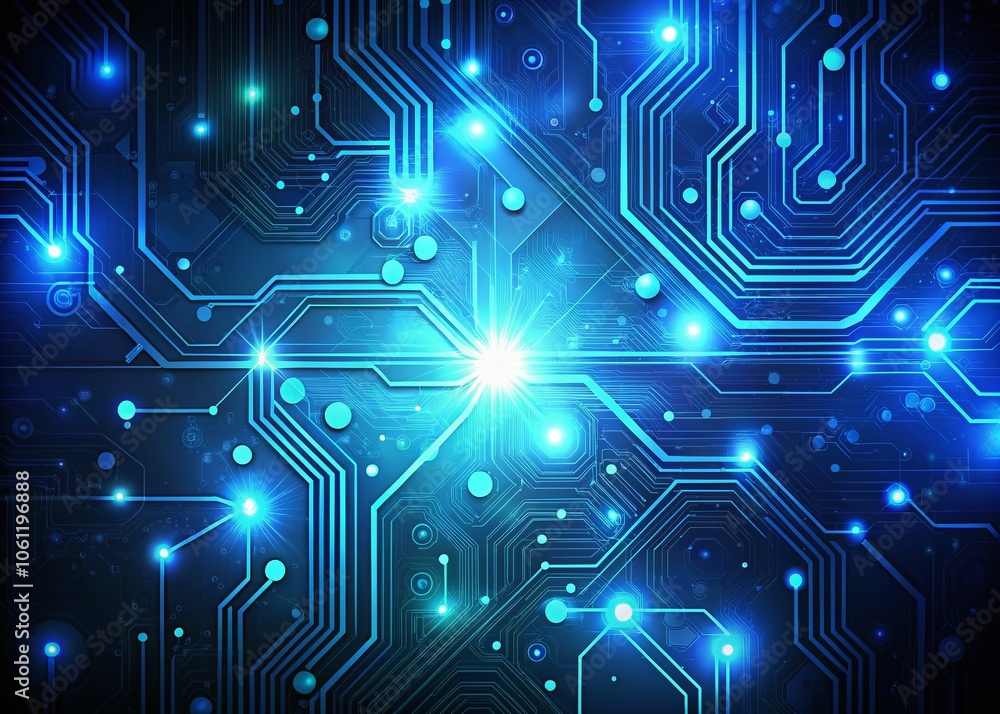 Poster futuristic blue circuit background with glowing dots in sci-fi style for high-tech and cyberpunk the