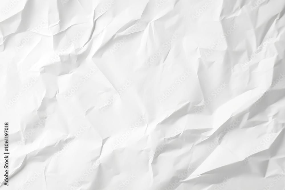 Poster close-up of a white crumpled paper texture featuring detailed wrinkles and creases, ideal for backgr