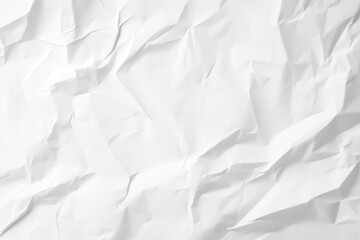 Close-up of a white crumpled paper texture featuring detailed wrinkles and creases, ideal for backgrounds, design elements, or textured overlays in digital art and graphic design.