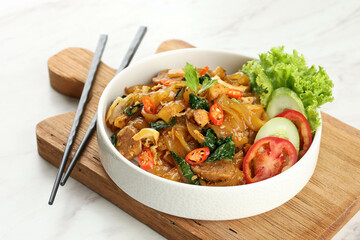 Kwetiaw or Kwetiau, Fried Rice Flat Noodles with Chicken