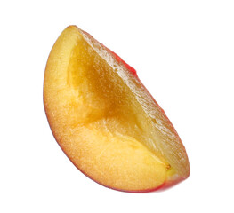 Slice of ripe plum isolated on white