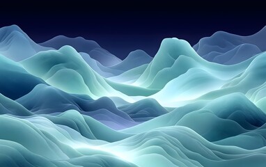 Fototapeta premium A serene abstract landscape featuring soft, flowing waves of translucent blue and green tones. The gentle undulations create a calming atmosphere in this ethereal composition.