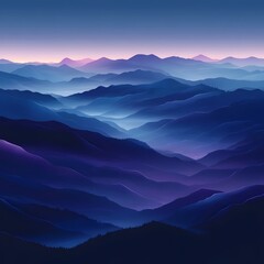 Fototapeta premium A breathtaking panorama of rolling mountains bathed in shades of deep blue and purple, showcasing serene twilight hues that evoke a sense of tranquility and wonder.