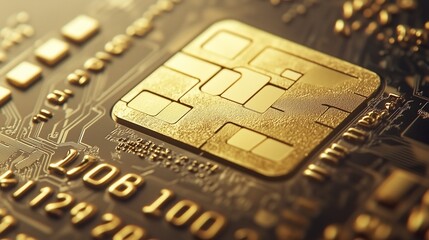 Gold credit card with embossed numbers and a metallic chip in fine detail. AI generated