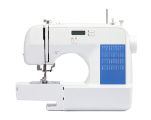 One modern sewing machine isolated on white