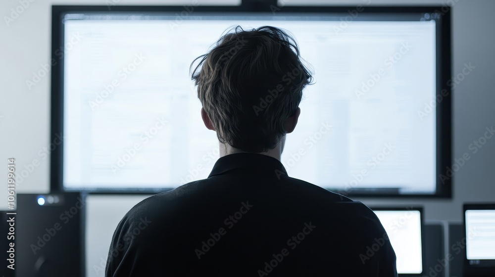 Poster silhouette of a person sitting in front of a computer screen