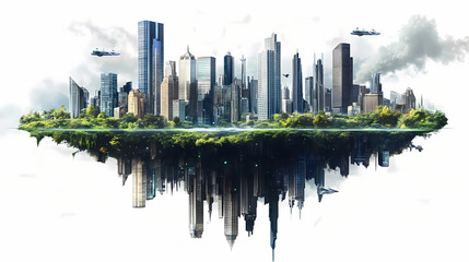 Floating cityscapes isolated on transparent background perfect for urban and futuristic themed projects high quality and imaginative illustration for commercial use. Floating Cityscape. Illustration