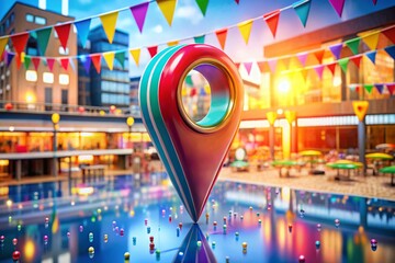 Grand Opening Celebration: New Store Location with 3D Map Pin Illustration for Business Listing and Marketing Promotion
