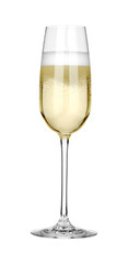 Champagne in glass isolated on white. Sparkling wine