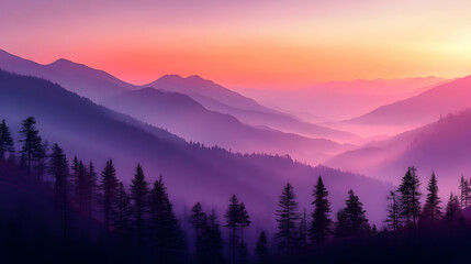 Purple Mountain Ranges At Sunset Background