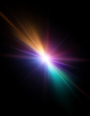 Colorful light leak on black background, abstract design with optical lens flare shot on a long lens.