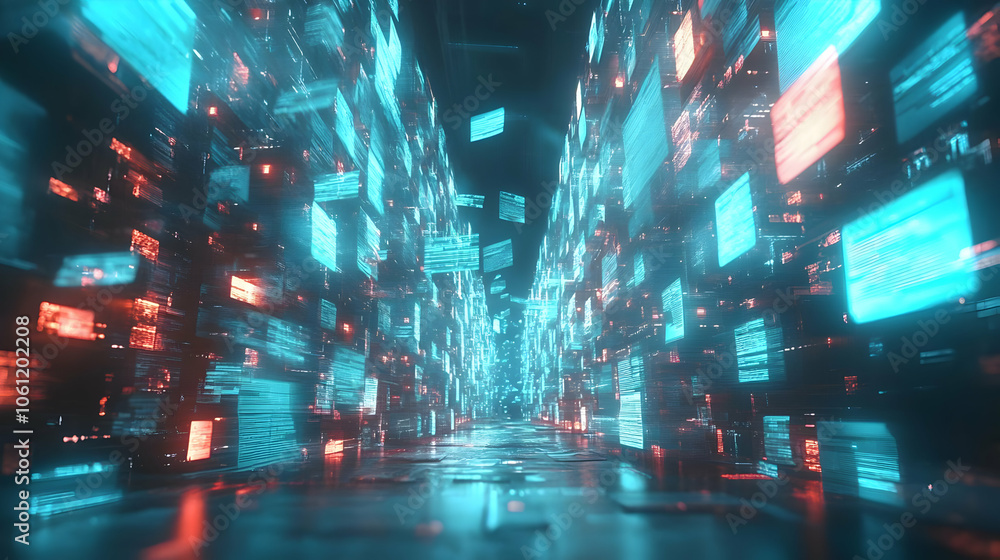 Aufkleber abstract 3d background of futuristic neon data flow
