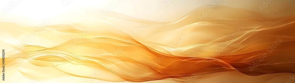 Poster abstract golden waves of translucent fabric with ethereal flow, creating a warm, inviting atmosphere