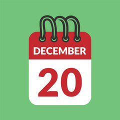 December 20 Calendar icon vector illustration.