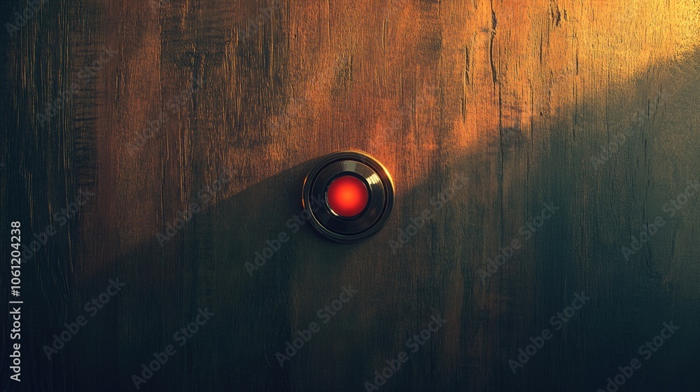 Poster red button on dark textured background