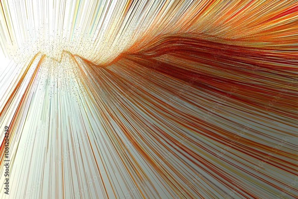 Poster an abstract wave of colorful lines, featuring vibrant hues of red, orange, and yellow, creating a dy