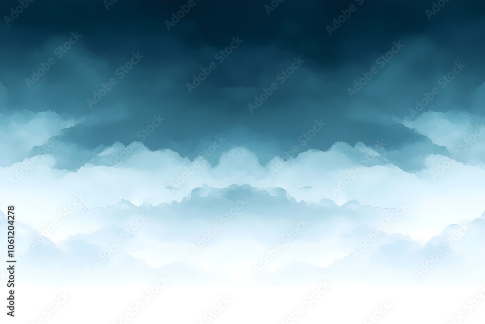 Poster a serene cloudscape featuring soft, billowing clouds that transition from deep blue at the top to li