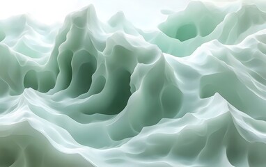 Obraz premium An abstract representation of gentle waves, showcasing soft peaks in hues of light aqua and mint green. The ethereal quality evokes a calm and serene atmosphere.