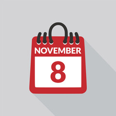November 8 Calendar icon vector illustration.