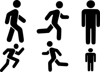 Man stands, walk and run icon set, people symbol. Person standing, walking and running illustration. Run, walk, stand. Vector illustration.
