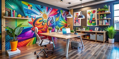 Hiring Graphic Designer - Creative Studio with Empty Chair Illustration, Job Openings in Design, Graphic Arts, Join Our Team, Innovative Workplace, Visual Arts Employment Opportunities