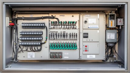 Obraz premium Control Panel with Electrical Components and Wiring