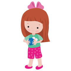 Cute little artist girl sculpting  vector cartoon flat style illustration