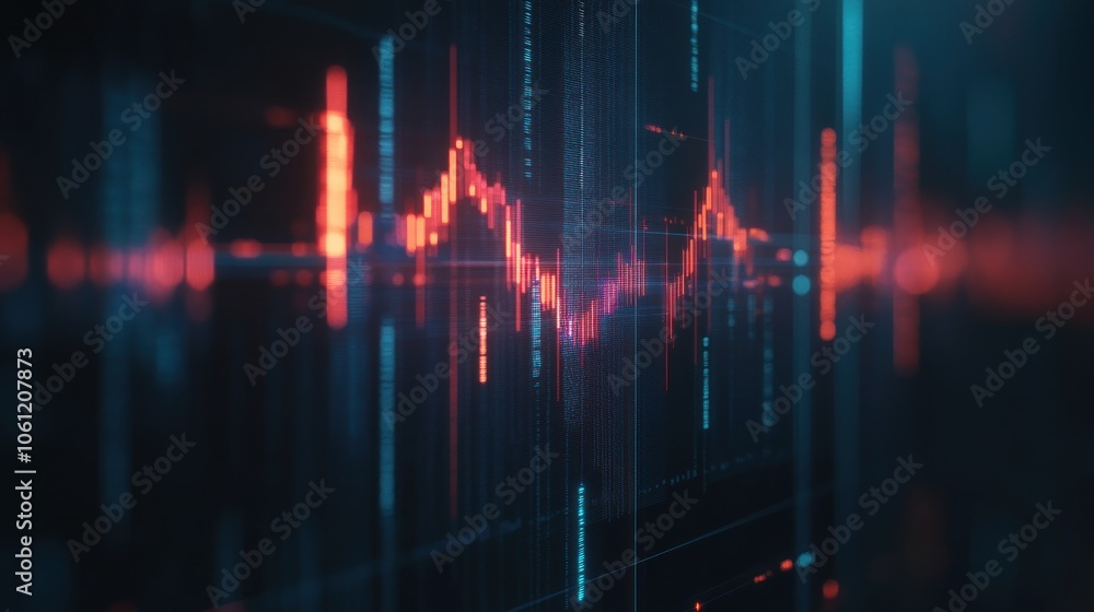 Poster abstract digital waveform representation with vibrant colors and grid background.