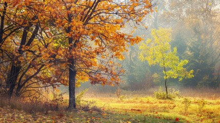 Fototapeta premium Autumn forest landscape with beautiful tree views