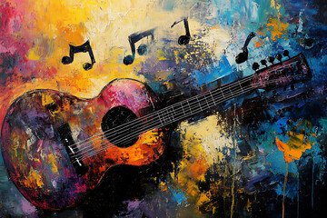 World of music. Painting on canvas. Concept background