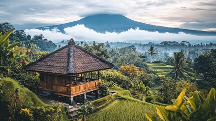 Obraz premium Serene Balinese Landscape with Mountain View