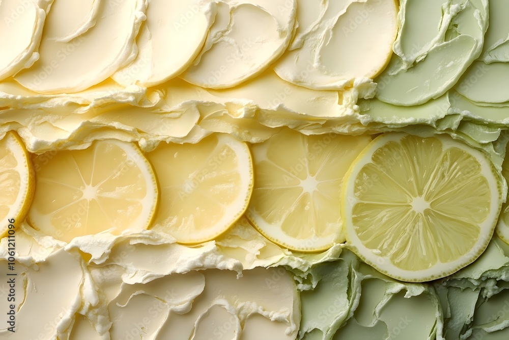 Poster a vibrant display of sliced lemons paired with layers of creamy textures, creating a refreshing and 