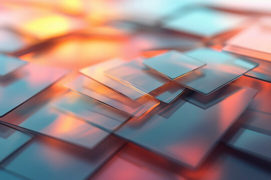 Abstract background with floating rectangular elements on a blurry background  for exhibitions or presentation of  business products or packaging 3d render Mockup background