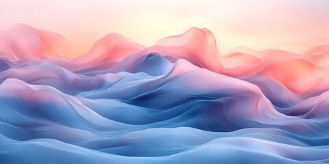 Fototapeta premium A serene abstract representation of soft waves, featuring smooth gradients of pink and blue. The ethereal landscape evokes calmness and tranquility.