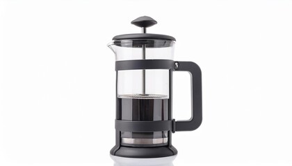 French Press on White Background Isolated. Full Shot of Kitchen Utensils.