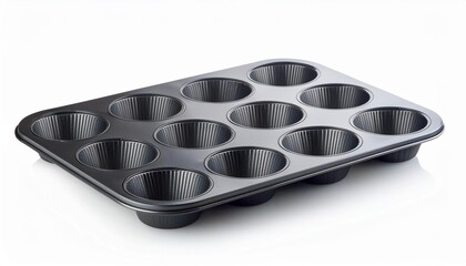 Muffin Tin on White Background Isolated. Full Shot of Kitchen Utensils.