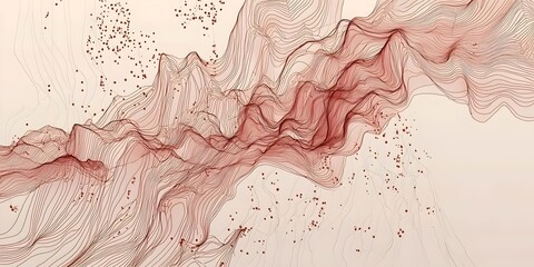 Naklejka premium Abstract lines and curves in reddish tones create a dynamic, flowing design, conveying a sense of movement and depth against a soft beige background.