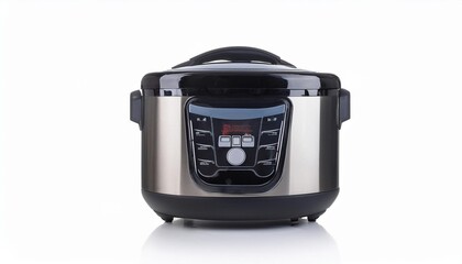 Fototapeta premium Slow Cooker on White Background Isolated. Full Shot of Kitchen Utensils.