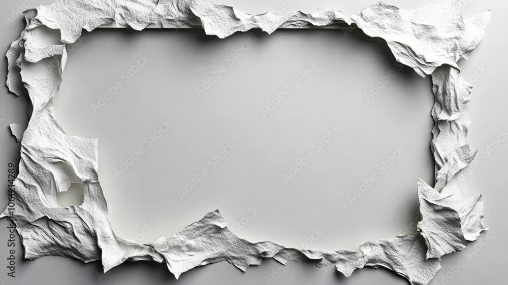 Poster a crumpled piece of paper forms a frame on a gray background