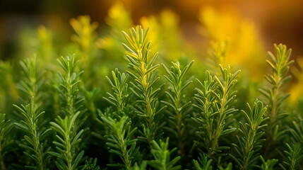 Green Rosemary Bush in Golden Light - Photo