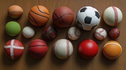 Assorted Sport Balls on Wooden Surface