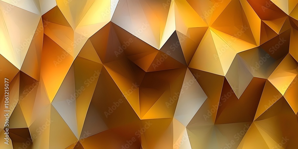 Poster an abstract geometric pattern featuring vibrant shades of gold and amber, creating a sense of depth 